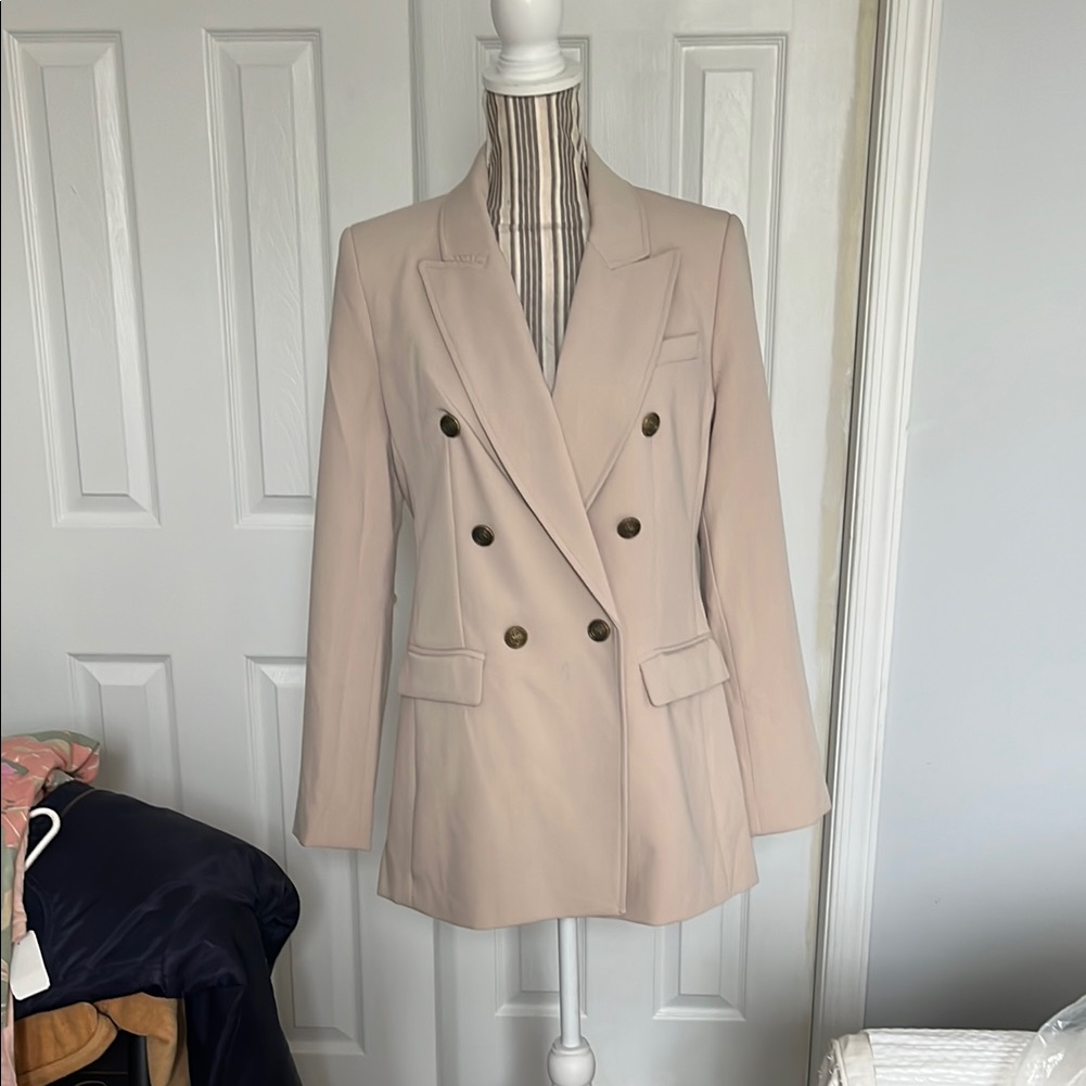 Elie Tarhari Sz 8 Double Breasted Jacket Lt Tan Fully Lined Nwt